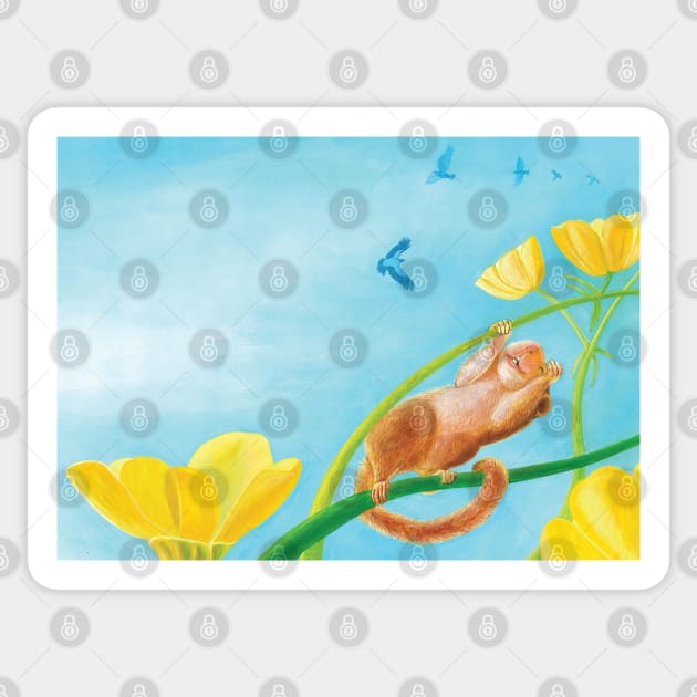 Hazel Dormouse Looking at the Birds in the Sky Illustration Sticker by Julia Doria Illustration